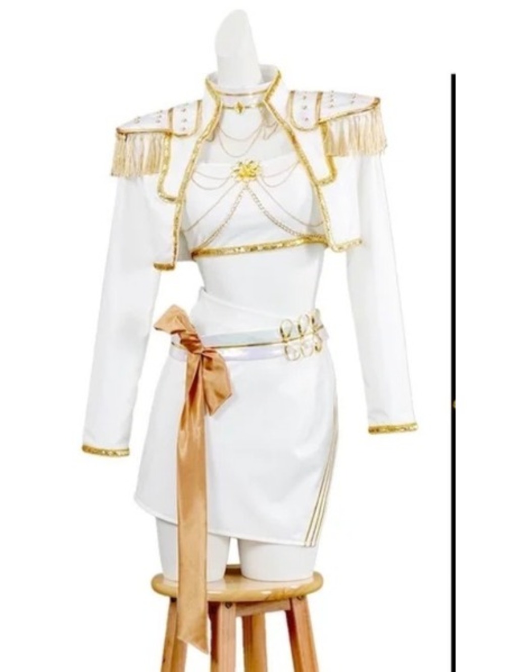 White Gold Military Bolero Jacket Epaulet Tassel Costume Cropped